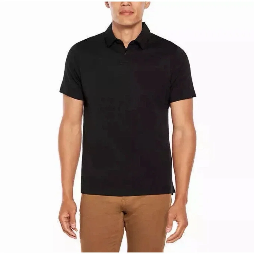 Banana Republic Men's Cotton Luxe Touch Polo Shirt, Black, Large